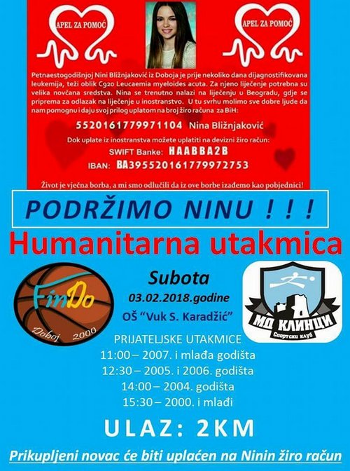 Humanitarna košarkaška utakmica za pomoć Nini Bližnjaković