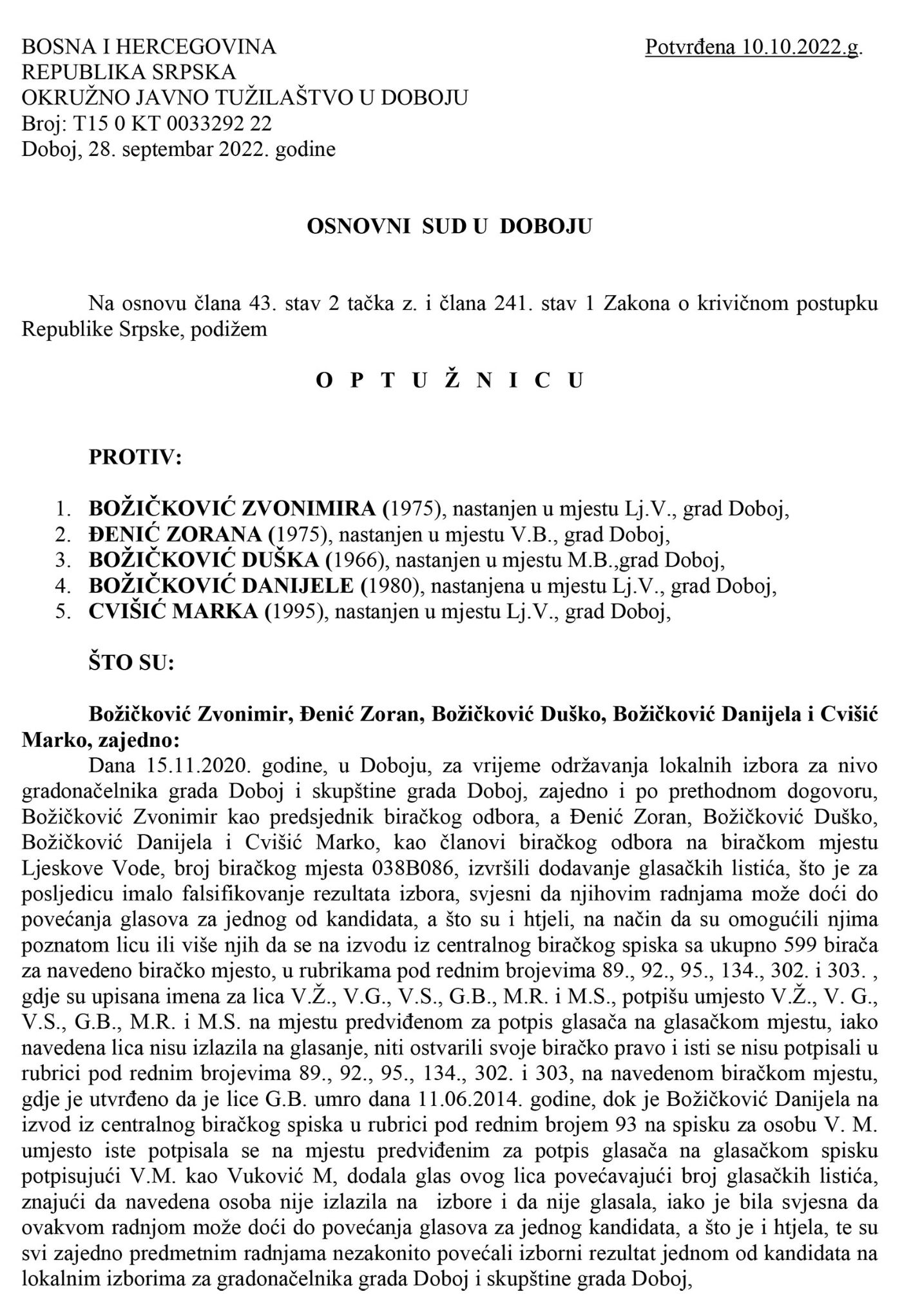 Anonimizirani dispozitiv optuznice KT 33292 22 11