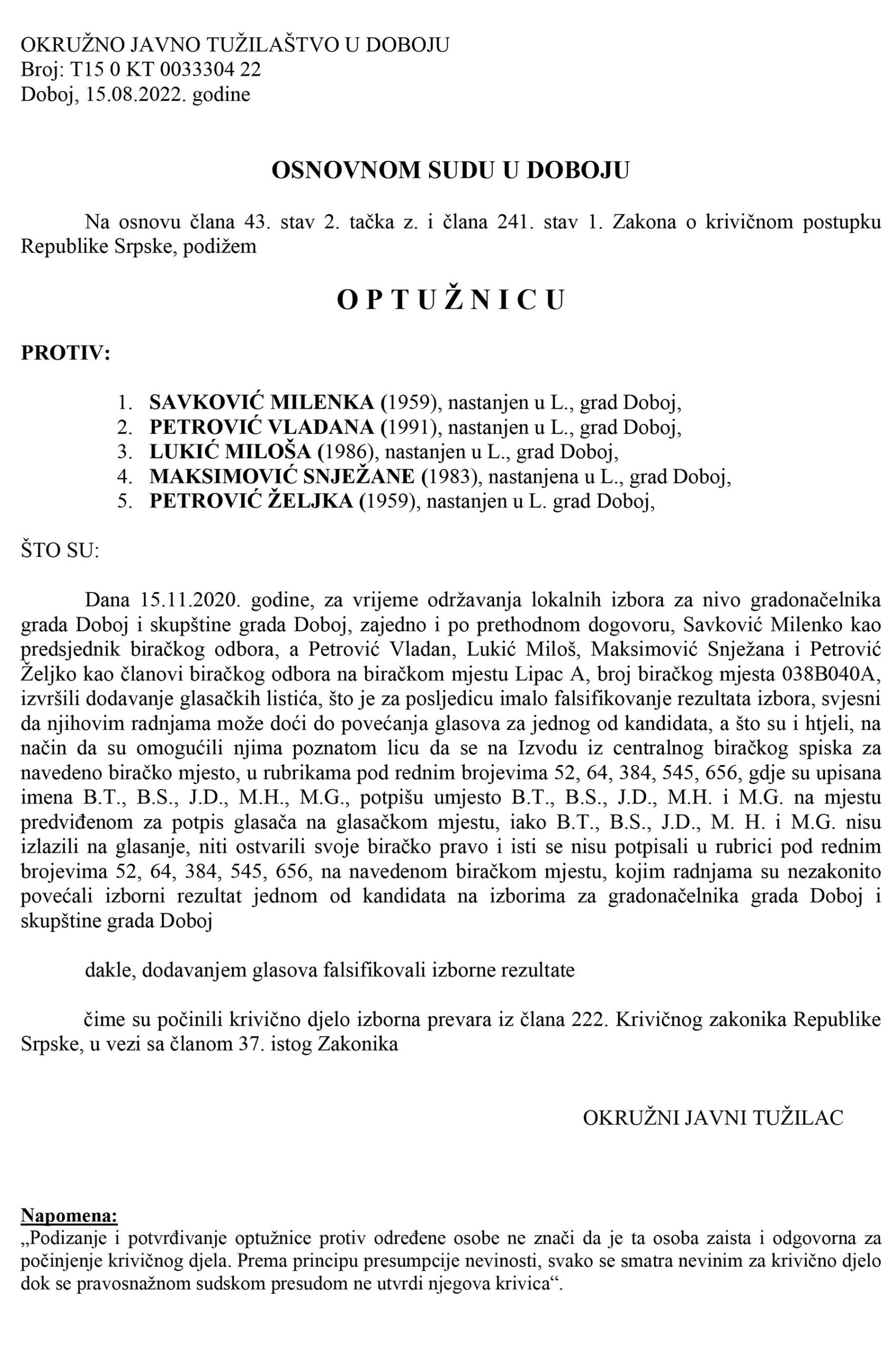 Anonimizirani dispozitiv optuznice KT 33304 221