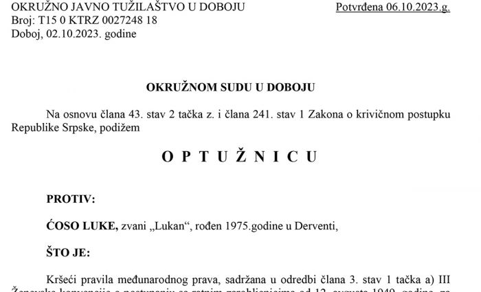 FOTO: Dobojski Info | DOBOJ: Optužnica protiv Ćoso Luke za ratni zločin u Derventi 