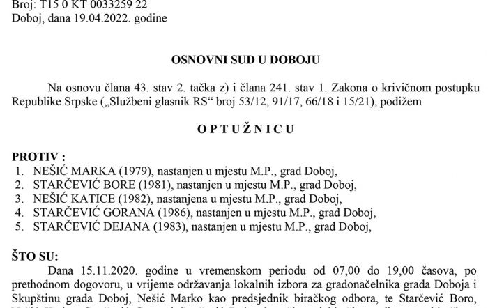 FOTO: Dobojski Info | PONIŠTENI IZBORI 2020: Potvrđena optužnica protiv pet članova biračkog odbora zbog izborne prevare - Prnjavor Mali