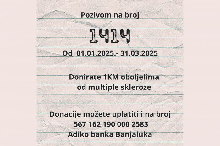 Humanitarni broj 1414 za pomoć oboljelima od multiple skleroze u Republici Srpskoj