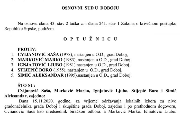 FOTO: Dobojski Info | Potvrđena optužnica protiv pet članova biračkog odbora zbog izborne prevare - Osječani Gornji A