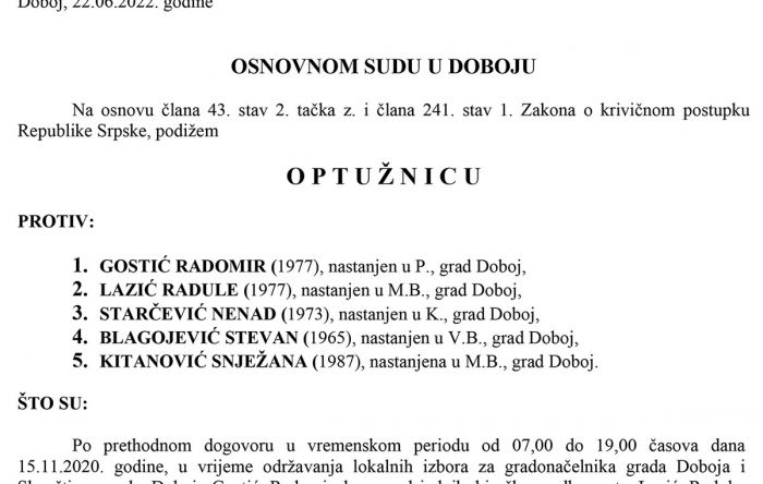 FOTO: Dobojski Info | Potvrđena optužnica protiv pet članova biračkog odbora zbog izborne prevare - Bukovica Mala