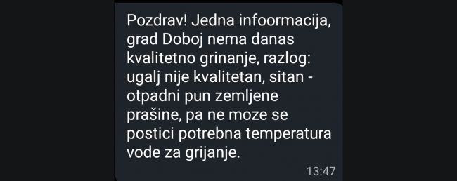 FOTO: Dobojski Info | LOŠE GRIJANJE U DOBOJU: Građani nezadovoljni, problem u nekvalitetnom uglju?