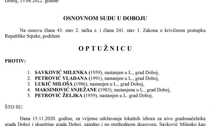 FOTO: Dobojski Info | Potvrđena optužnica protiv pet članova biračkog odbora zbog izborne prevare - Lipac A