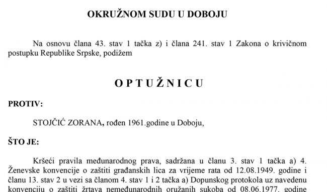 DOBOJ: Potvrđena optužnica za ratni zločin protiv civilnog stanovništva na području opštine Derventa 1992.godine