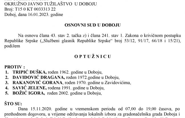 PONIŠTENI IZBORI 2020: Potvrđena optužnica protiv četiri člana biračkog odbora zbog izborne prevare - Velika Bukovica D